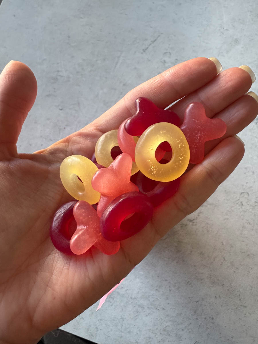 trader joe's os and xs gummies in hand