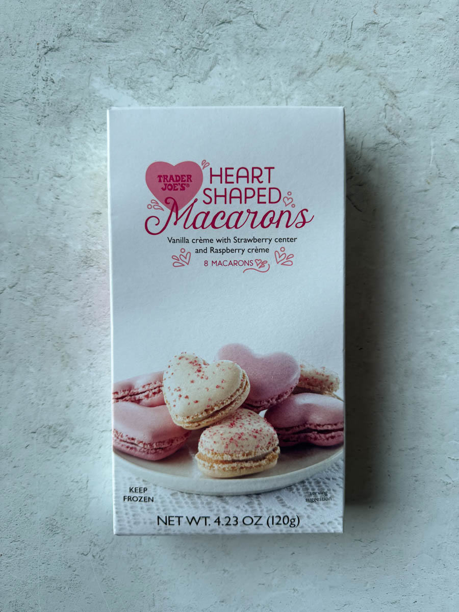 heart shaped macarons form trader joes on the table