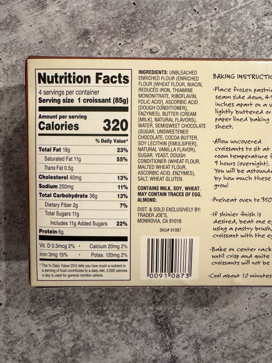 nutrition facts on the back of box