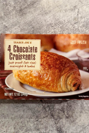 front of the package of 4 chocolate croissants from trader joe's