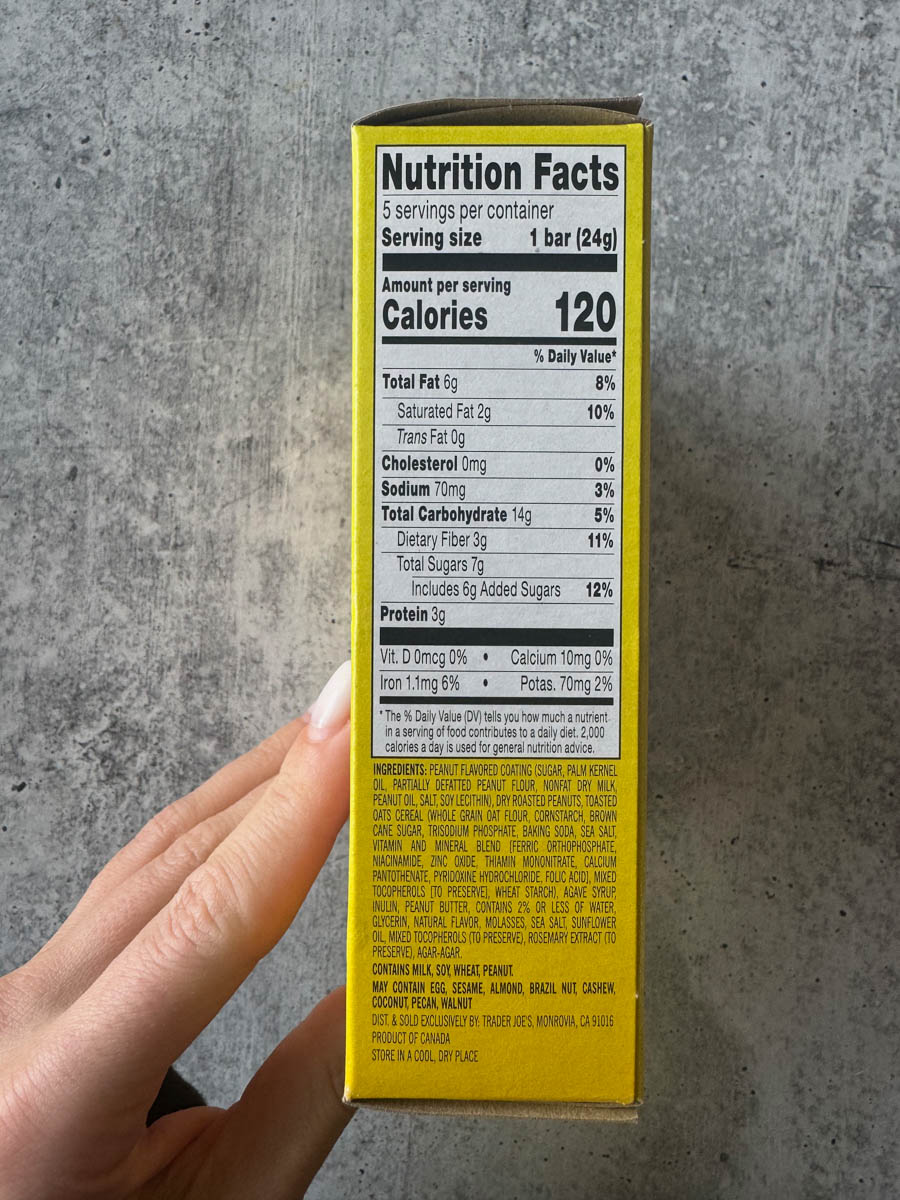 nutritional facts side of the box