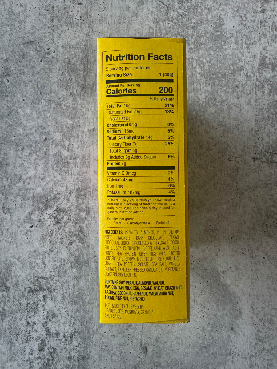 nutritional facts on the side of the box