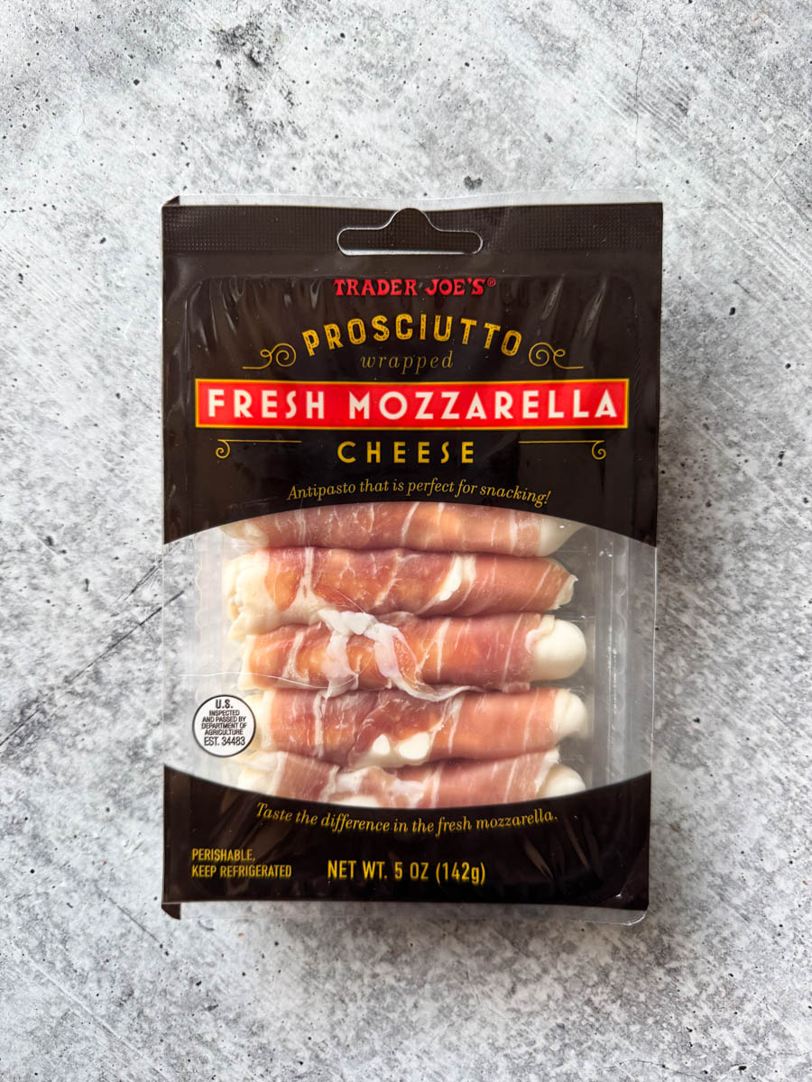 trader Joe's prosciutto wrapped fresh mozzarella cheese