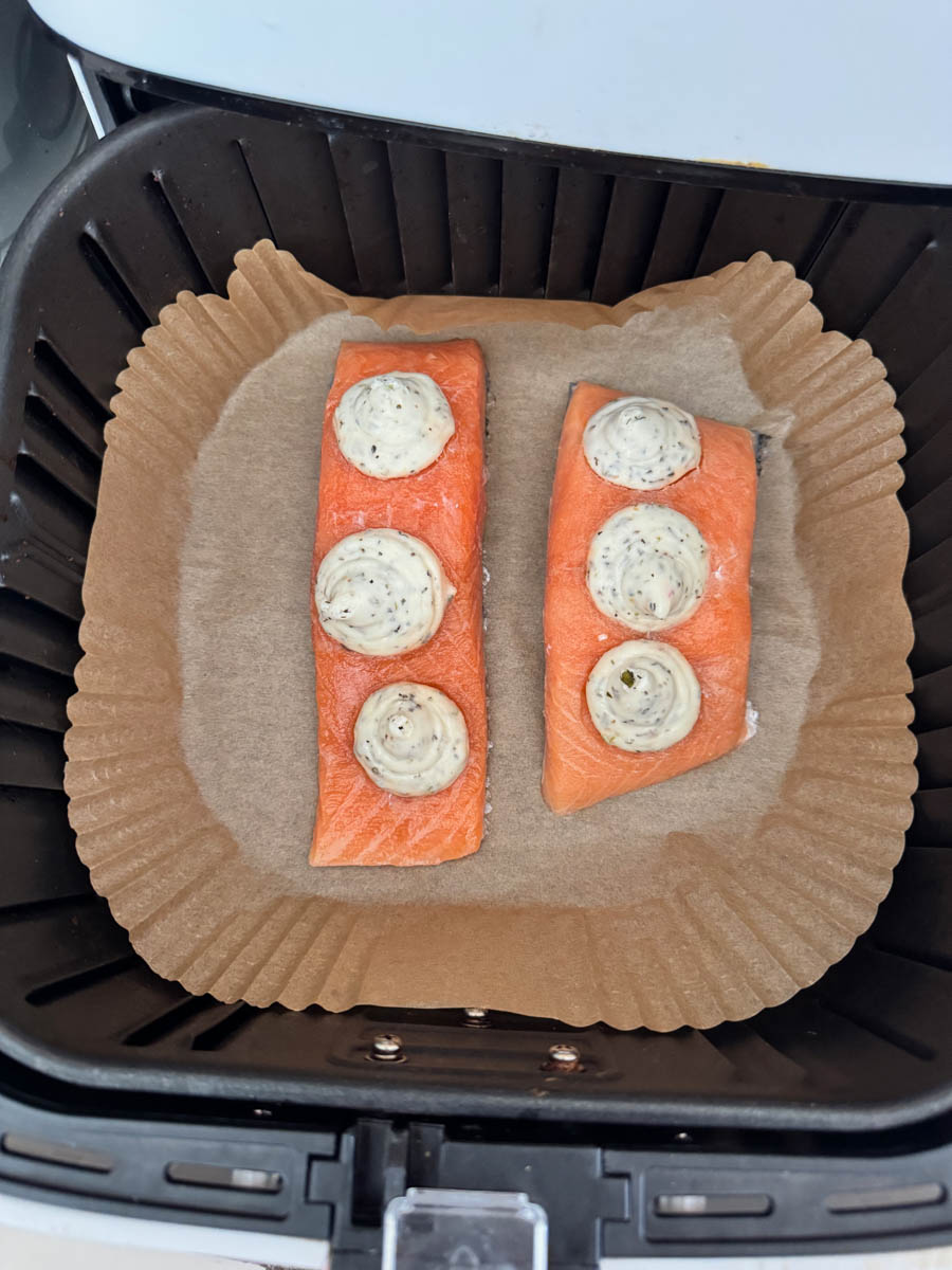 two pieces of salmon in air fryer