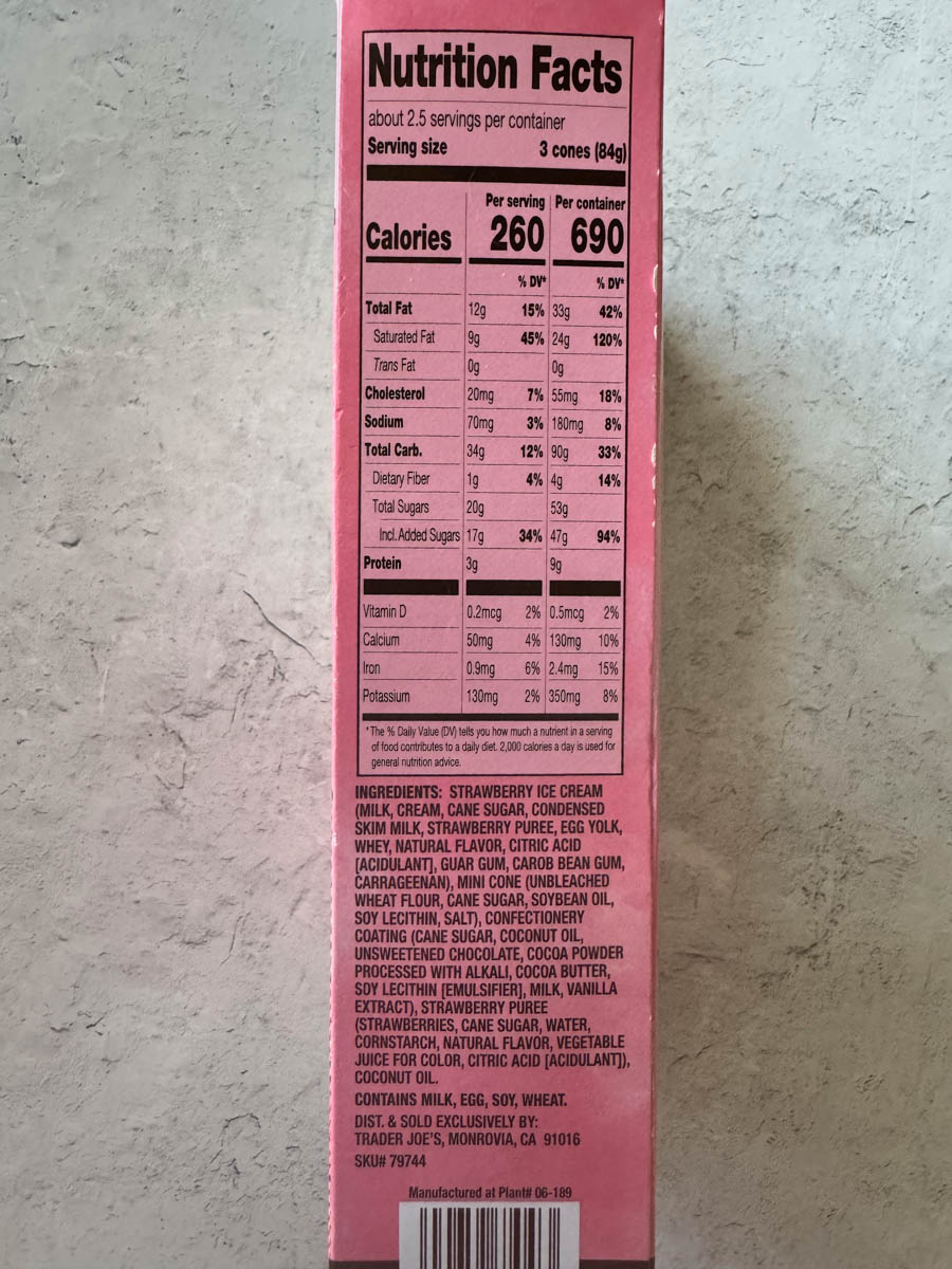 nutrition facts on the box