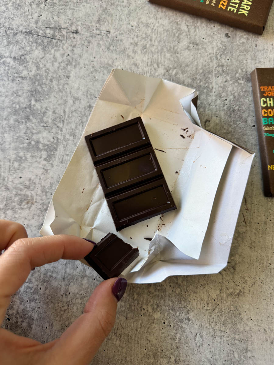 chocolate pieces in the wrapper