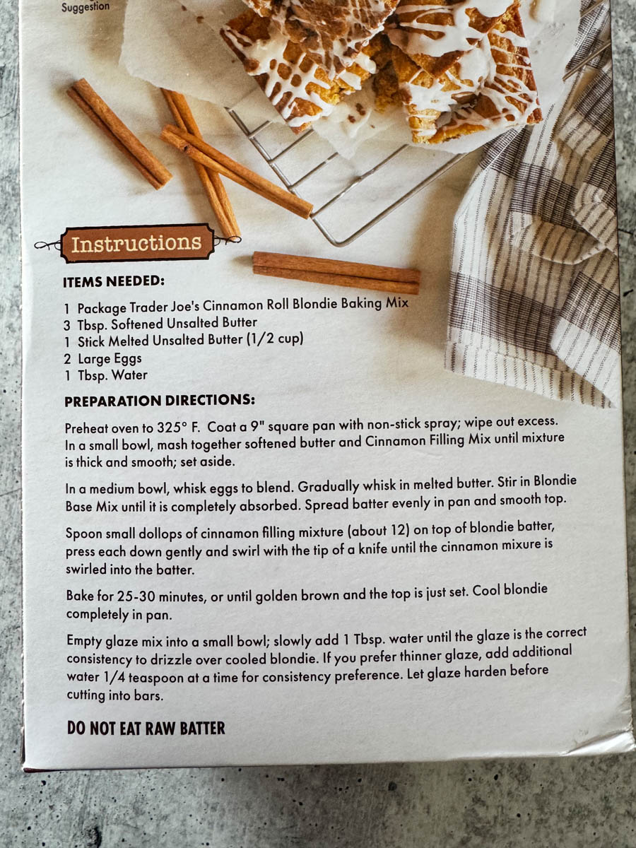 cooking instructions