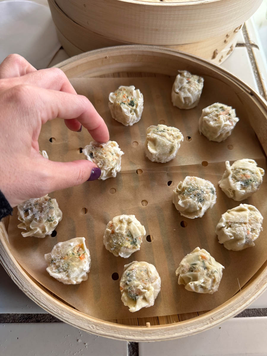 frozen mini dumplings in steamer
