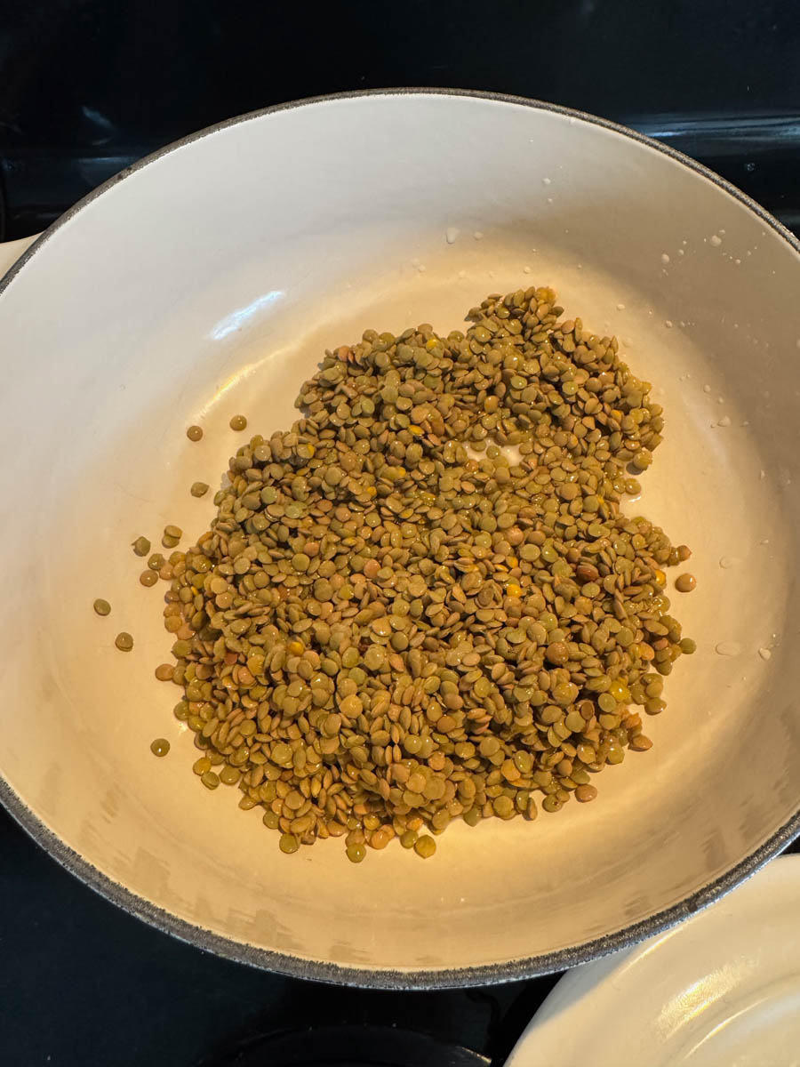 green lentils in the pot
