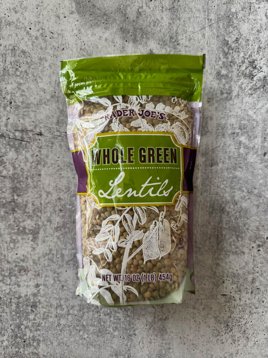 a package of whole green lentils from trader joe's