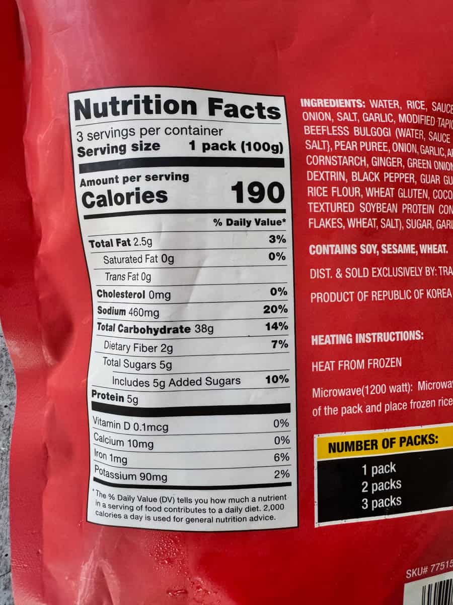 nutrition facts