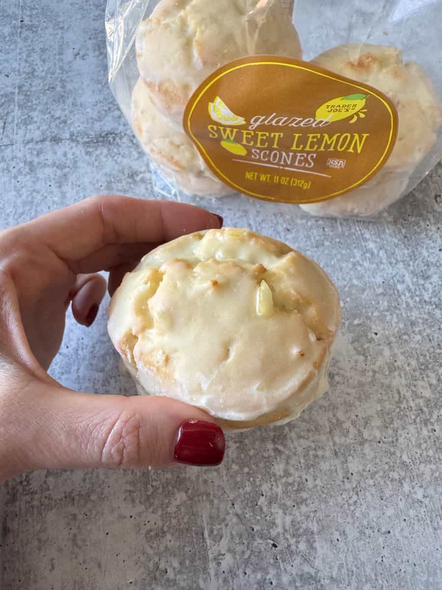 holding trader joe's glazed sweet lemon scone