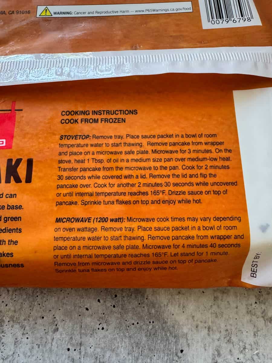 cooking instructions on the back of the package