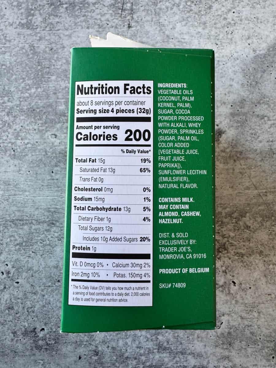 nutrition facts on the back of the box