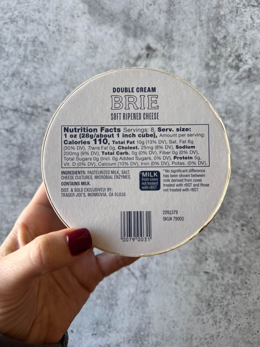 back of the package of brie cheese