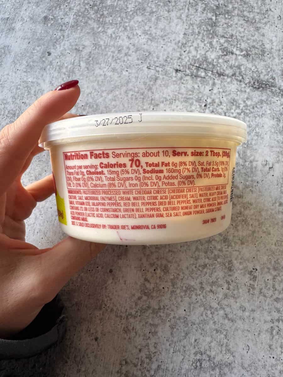 nutrition facts on the back of the dip package