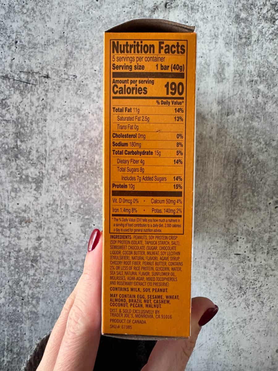 nutrition facts on the back of the box