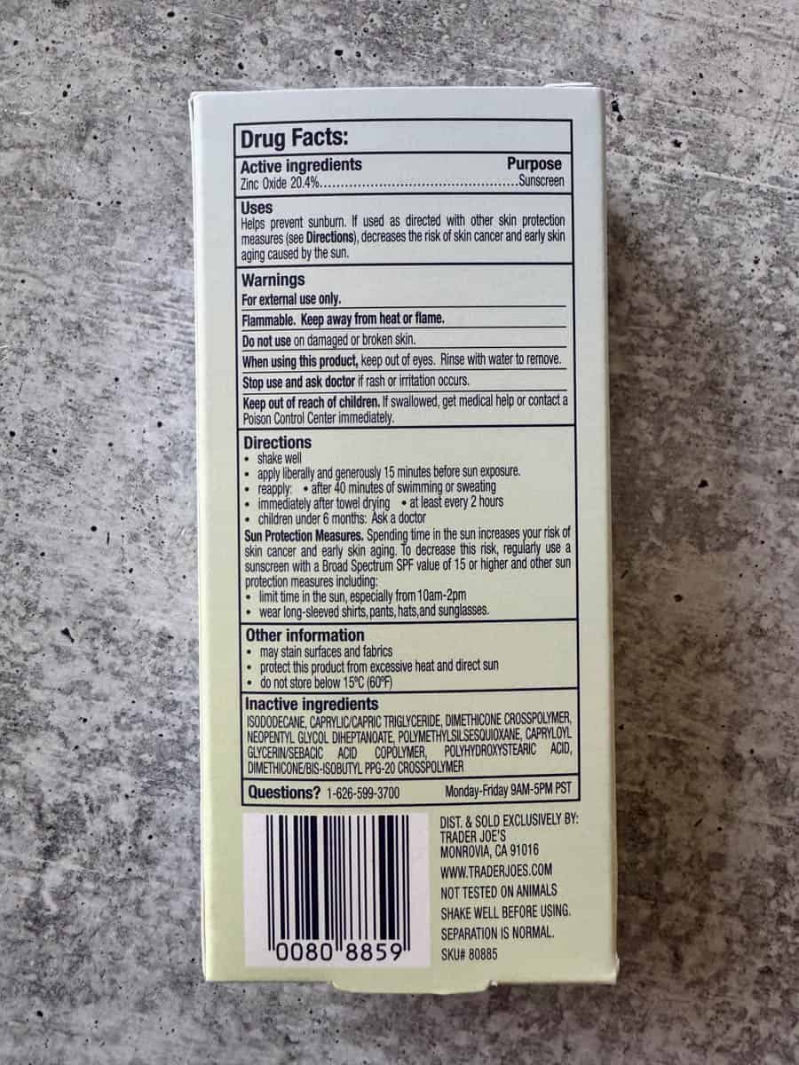 back side of the box