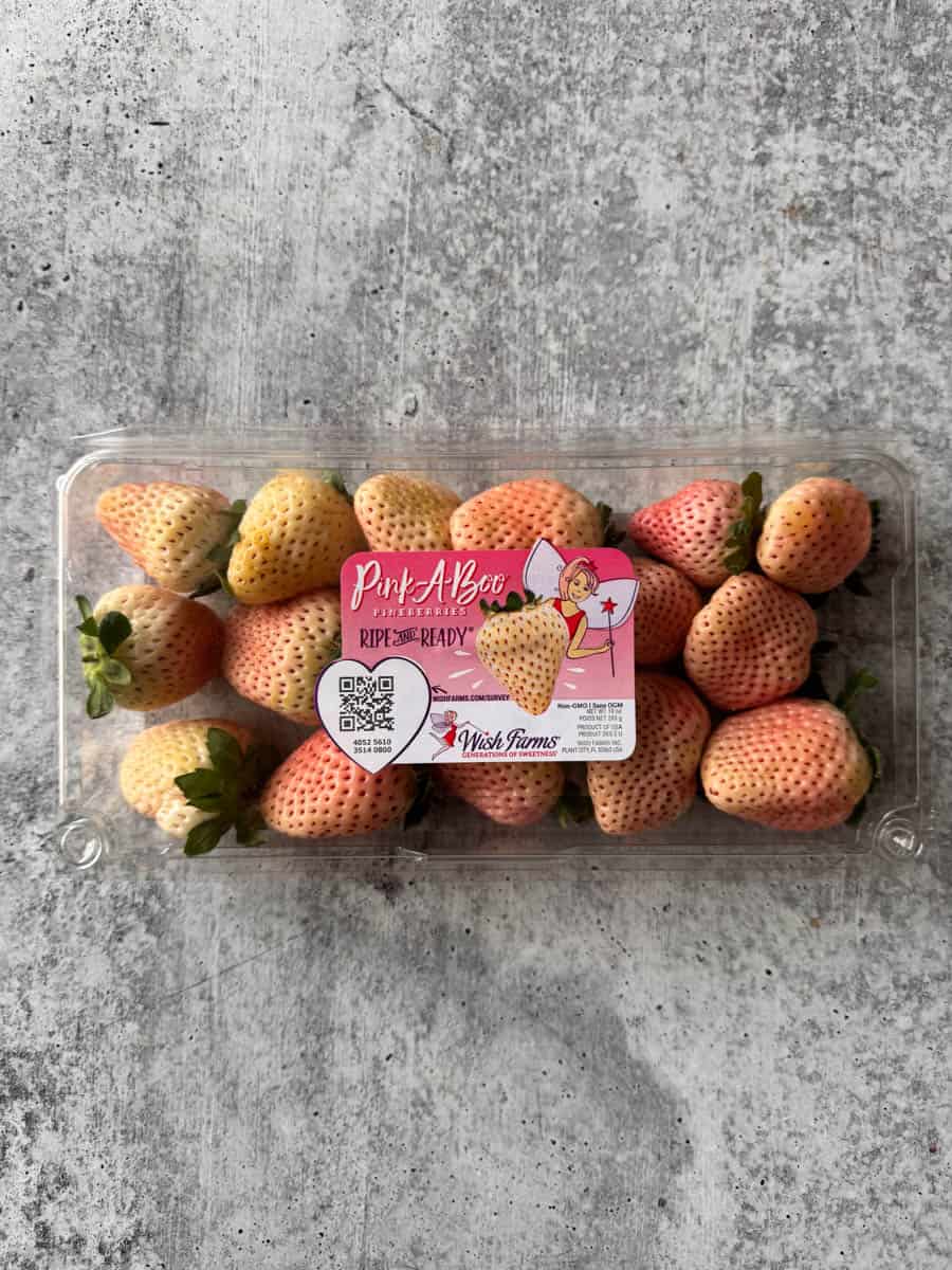 trader joe's pineberries in a plastic clam