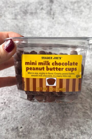 mini milk chocolate peanut butter cups box in hand