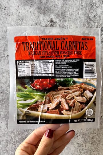 trader joe's plastic package with carnitas