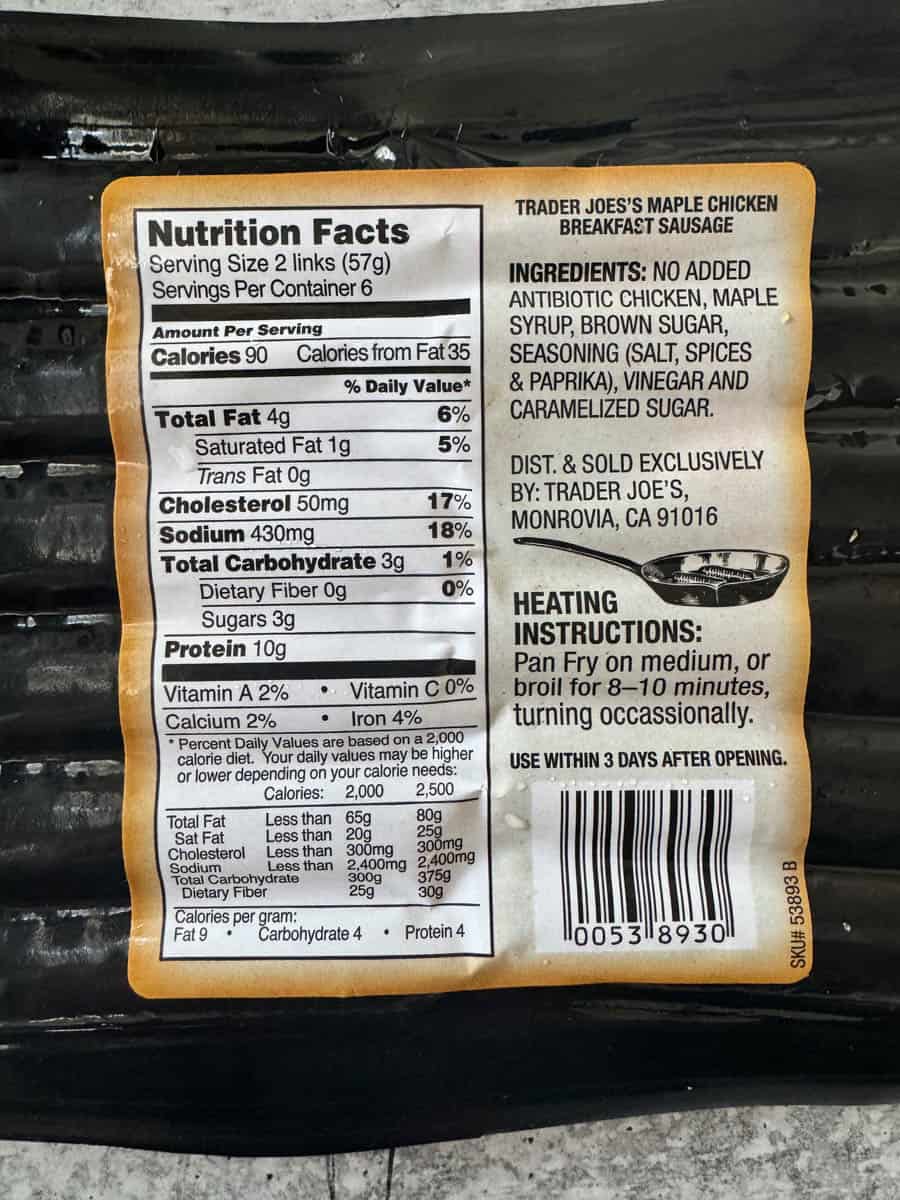 back side of the package