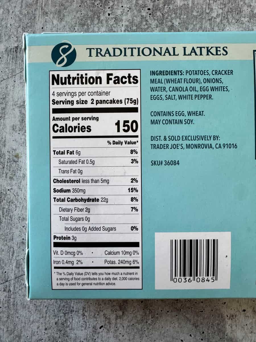latkes nutritional facts