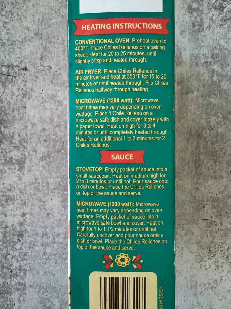 heating instructions on the box