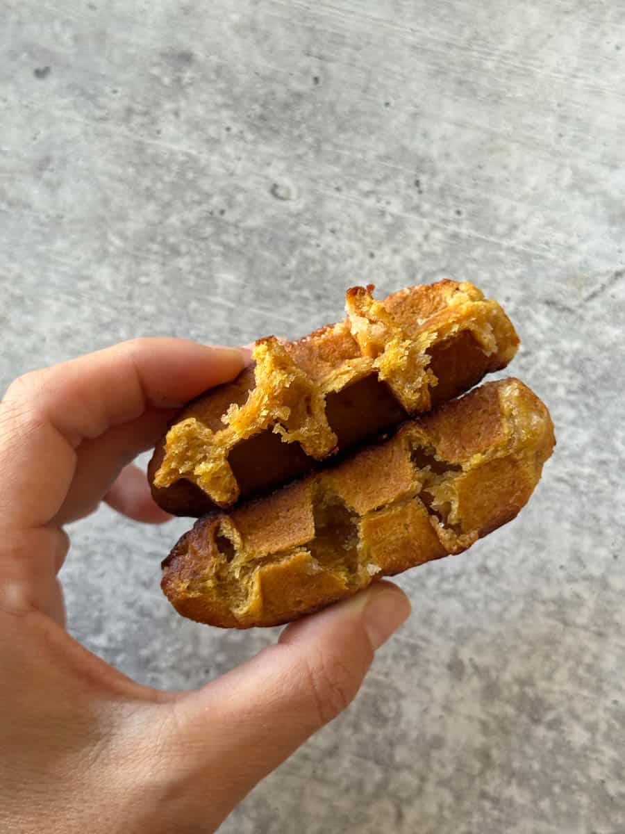 Belgium waffle with pumpkin cut in half