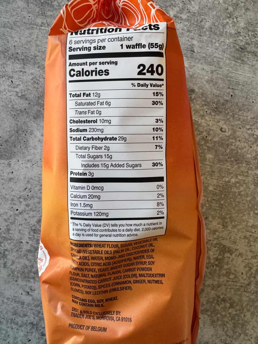 nutrition facts on the bag