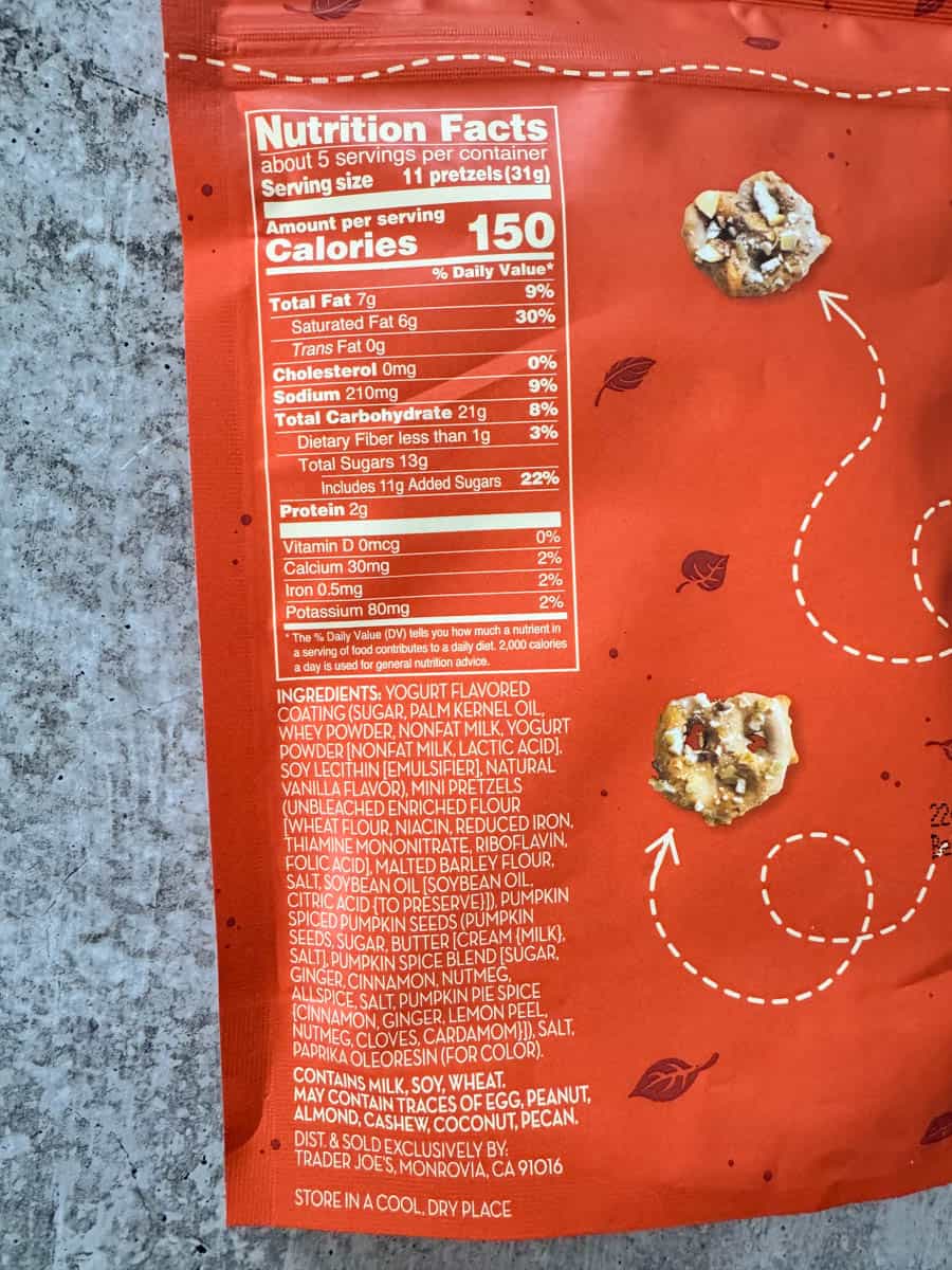 nutrition facts on the back of the bag