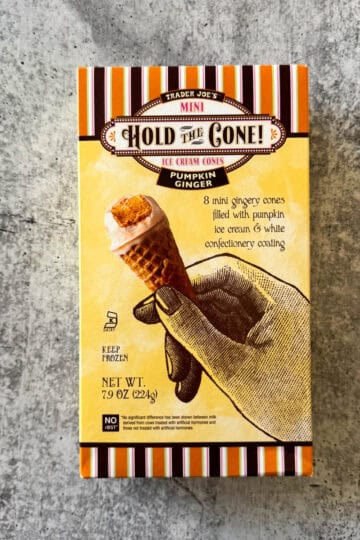 hold the cone pumpkin ginger ice cream cones box from trader joe's