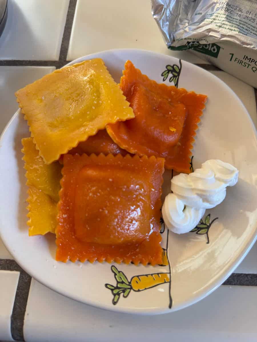 trader joe's pumpkin ravioli on the plate