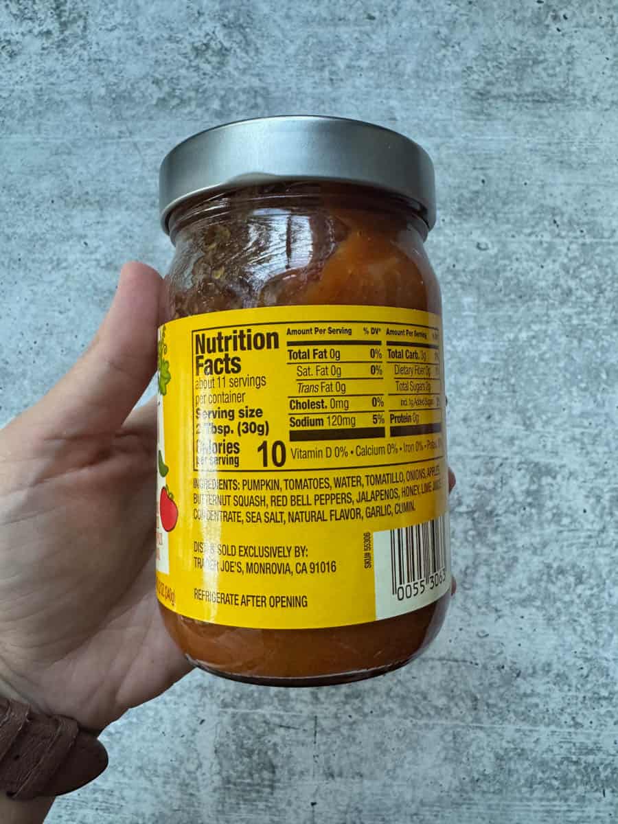 nutrition facts on the jar