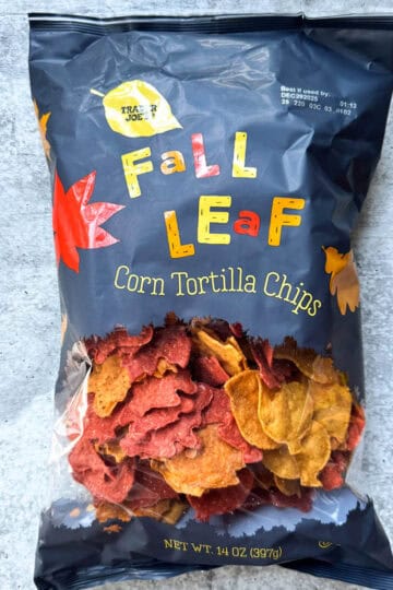 trader joe's fall leaf corn tortilla chips bag