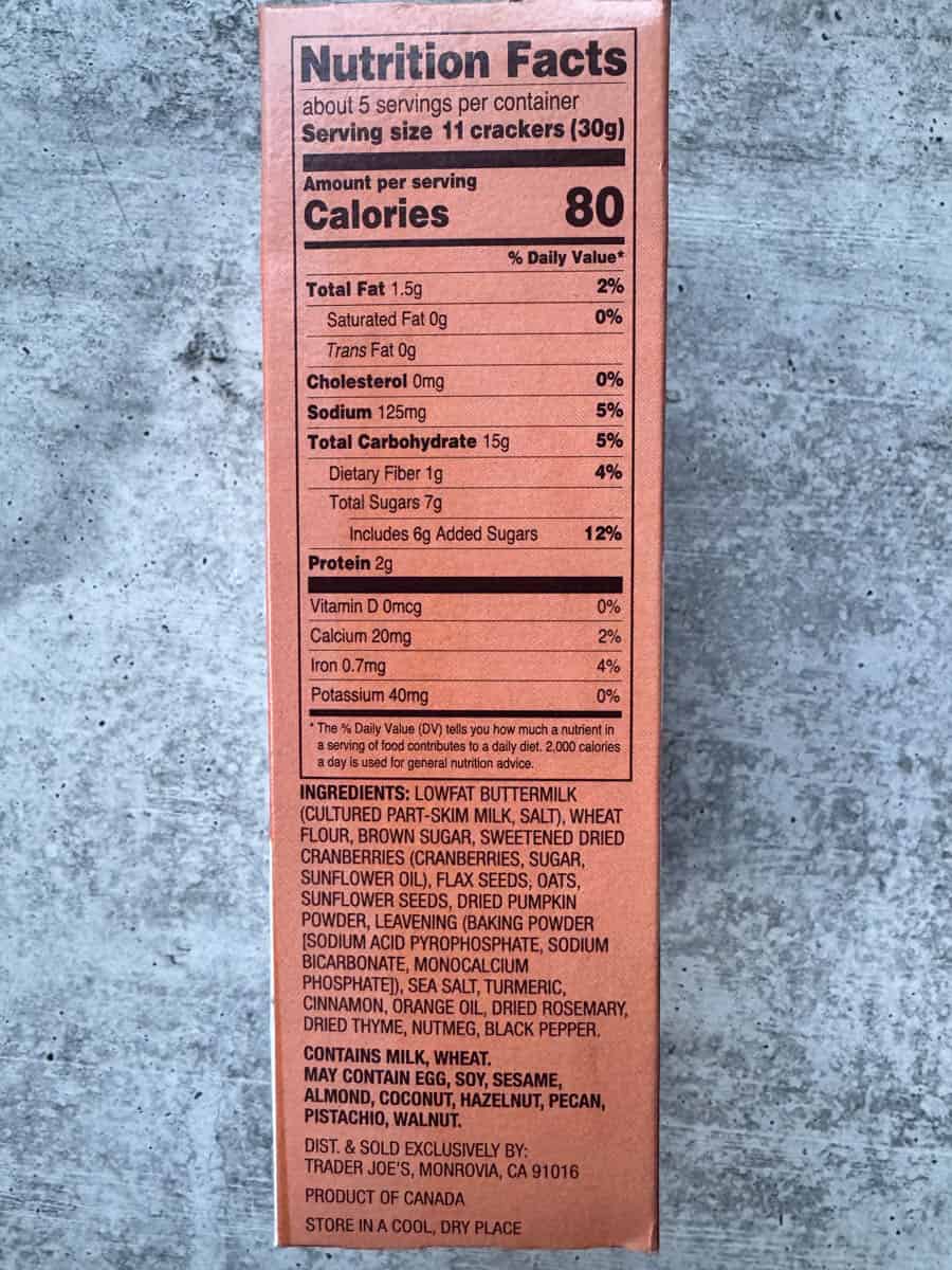 nutrition facts on the box