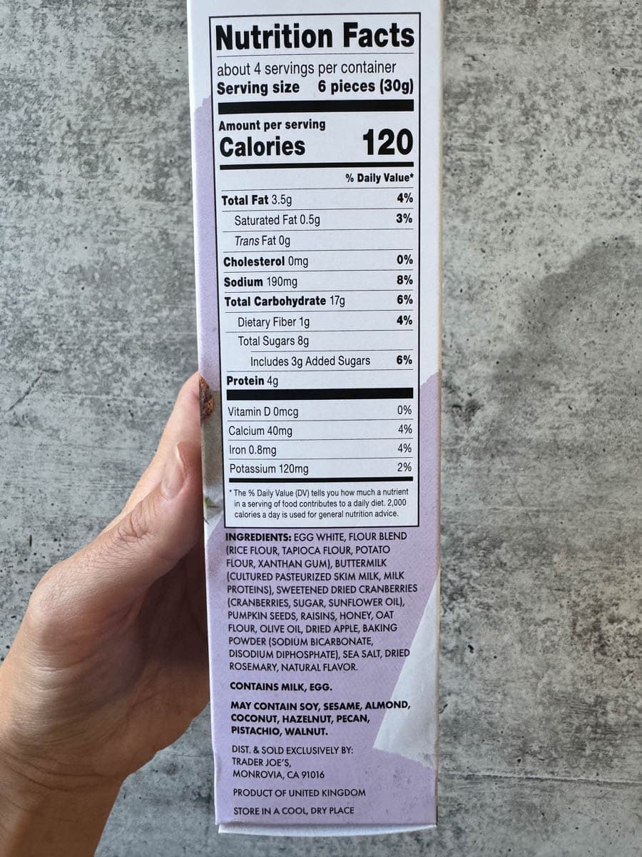 nutrition facts on the box