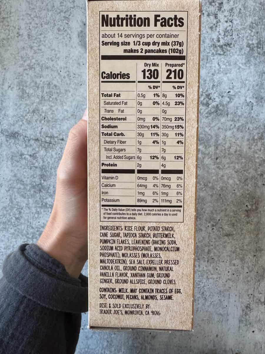 nutrition facts on the box