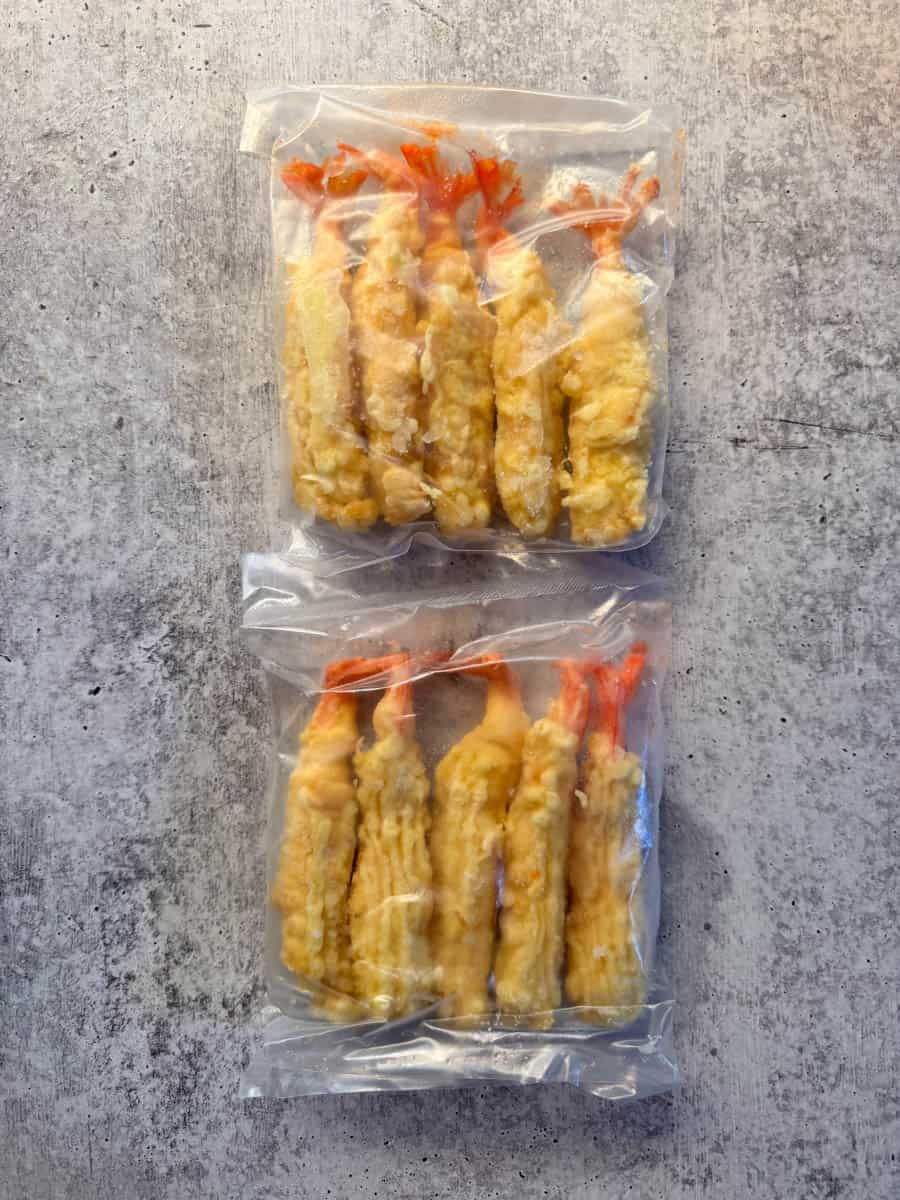 tempura shrimp in plastic packages