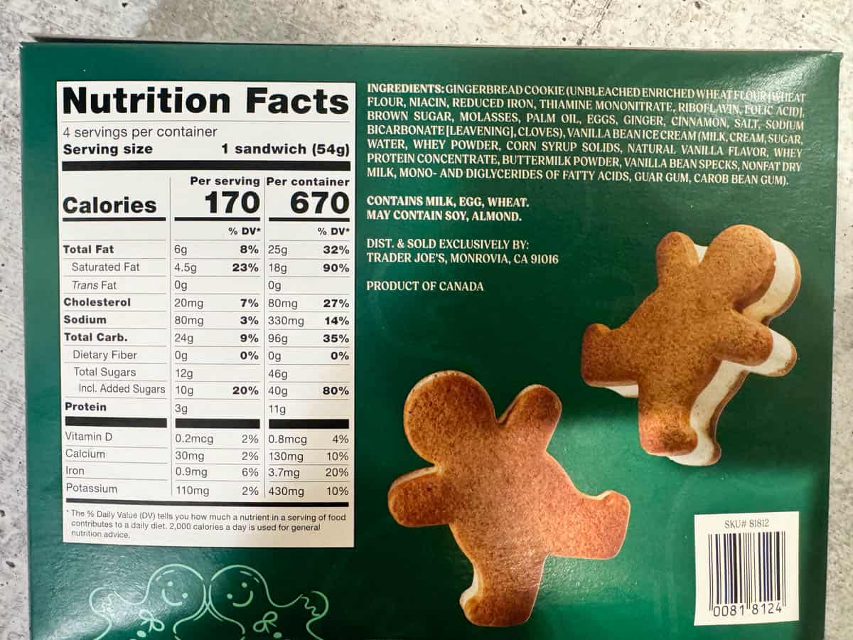 nutrition facts on the back of the box
