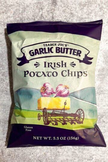 garlic butter Irish potato ships bag on the table
