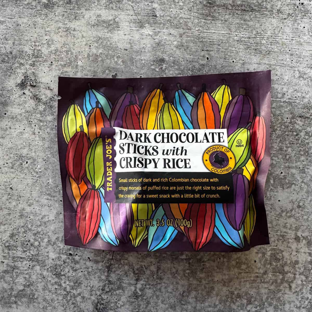trader joe's dark chocolate sticks with crispy rice