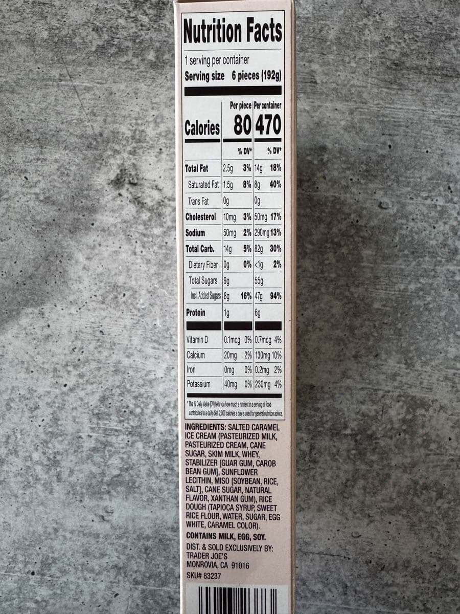 nutrition facts on the box