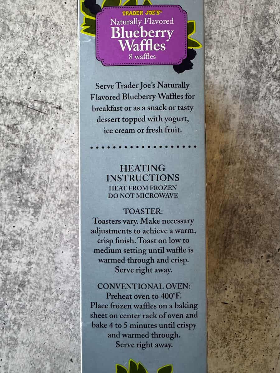 Trader Joe's Blueberry Waffles, 8-piece, perfect for breakfast or snacks, topped with yogurt or frui.