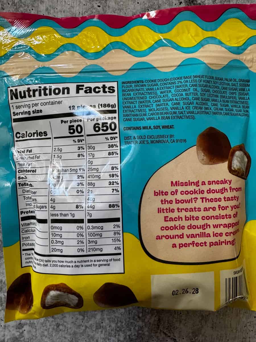 Cookie dough bites snack pack with vanilla ice cream flavor, perfect for sweet cravings.