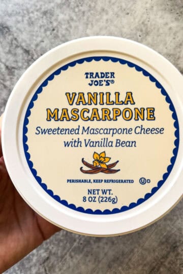 Trader Joe's Vanilla Mascarpone Cheese, sweetened mascarpone with vanilla bean, 8 oz.